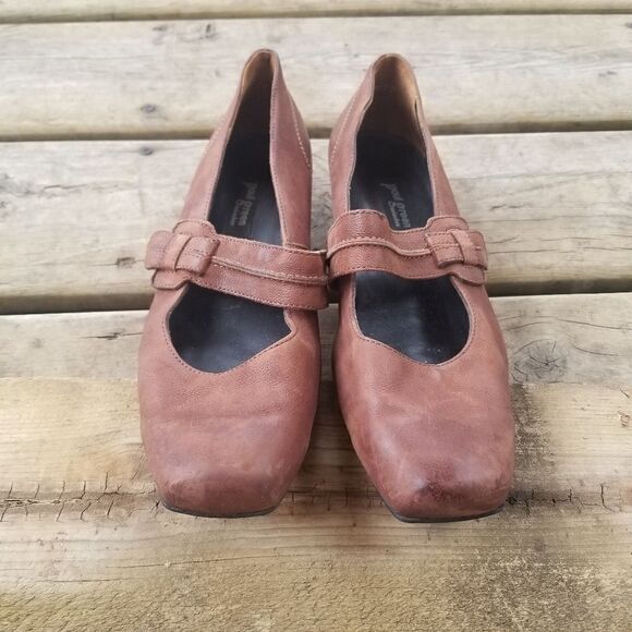Vintage 90s y2k Paul Green Brown Nubuck Suede Leather Square Toe Mary Jane Heels - Picture 2 of 10